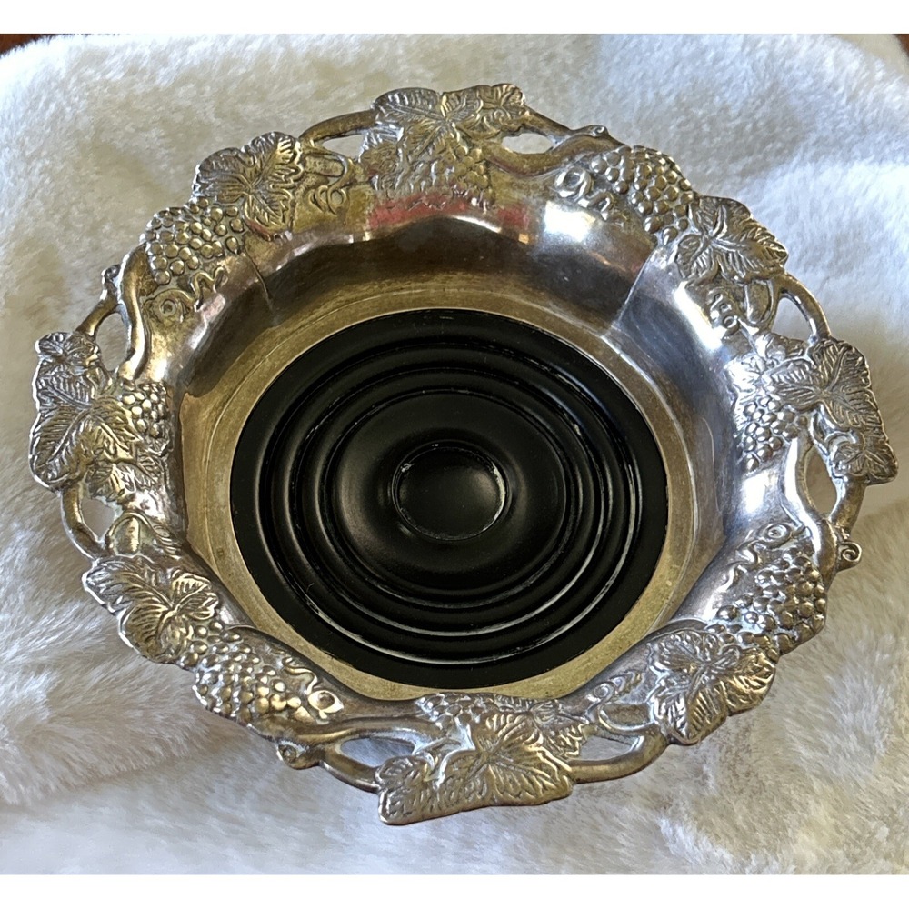 7.5" Vintage Silver Plate Grapes Wine Bottle Holder Coaster Corbell & Co
